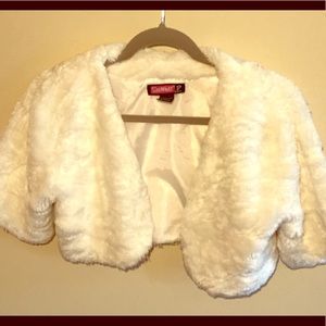Girls white faux fur shrug